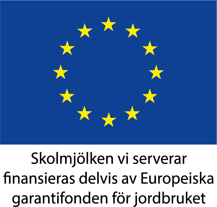 EU-logotyp: Skolmjölken vi serverar finansieras delvis av Europeiska garantifonden för jordbruket